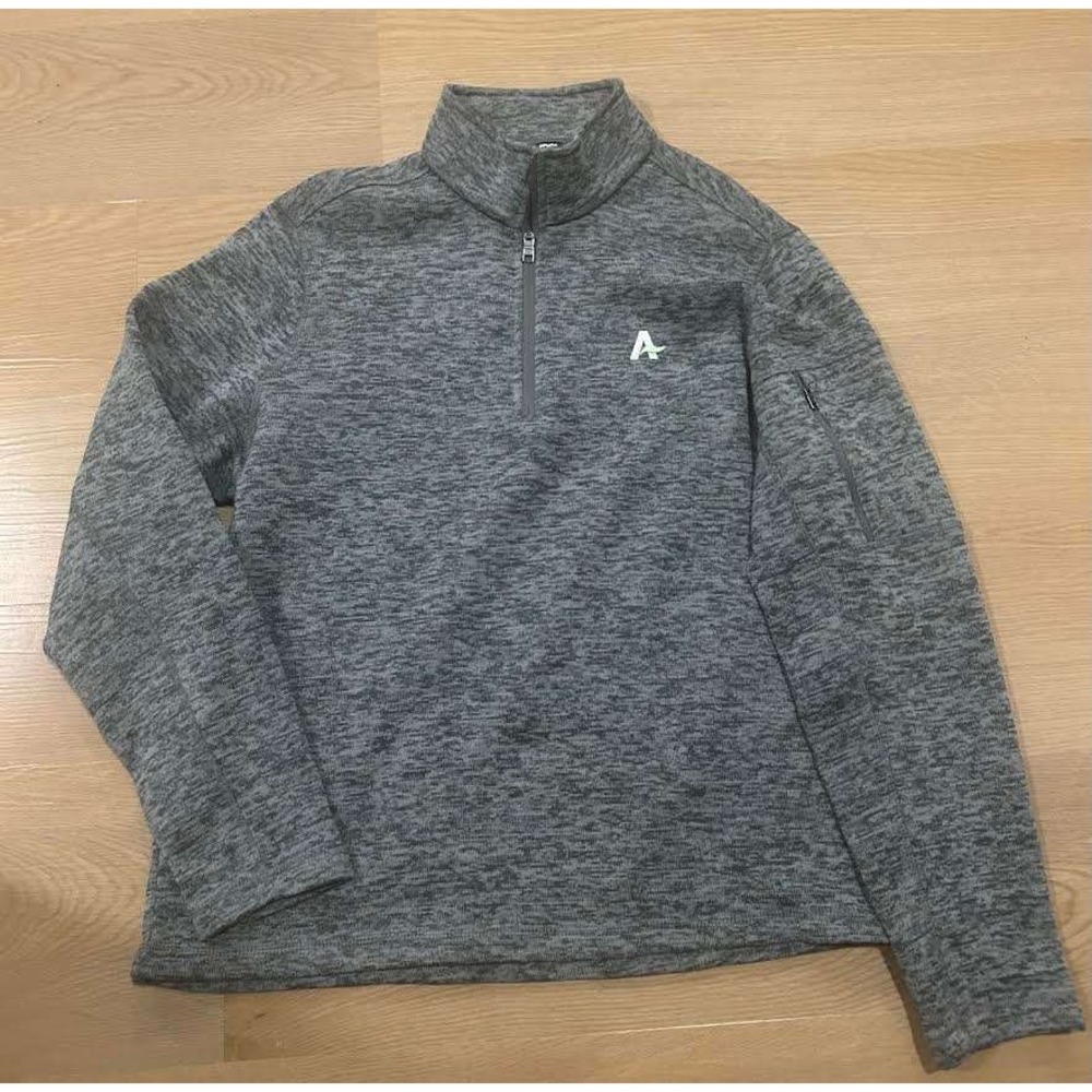 Lands End Mens Quarter Zip Fleece Pullover Heather Grey Lg 42-44 Sleeve Pocket